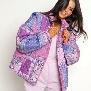 Pistola X REVOLVE Paisley Bandana Patchwork Puffer Quilted Jacket Vest Purple M